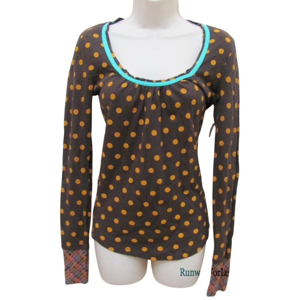 New SCRAPBOOK Misses Medium Brown Polkadot Polka Dot Thermal Tee Top Long Sleeve